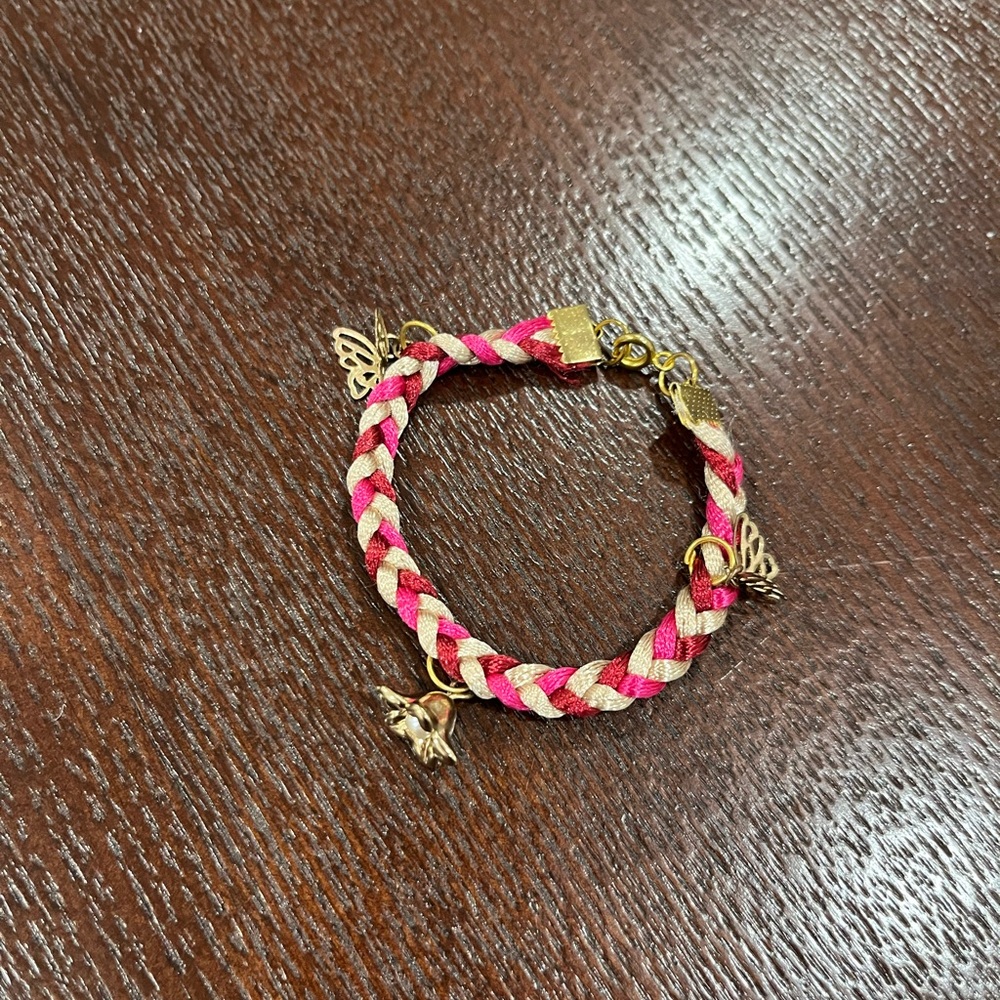 Handmade Pink and white Braided Bracelet with Charms